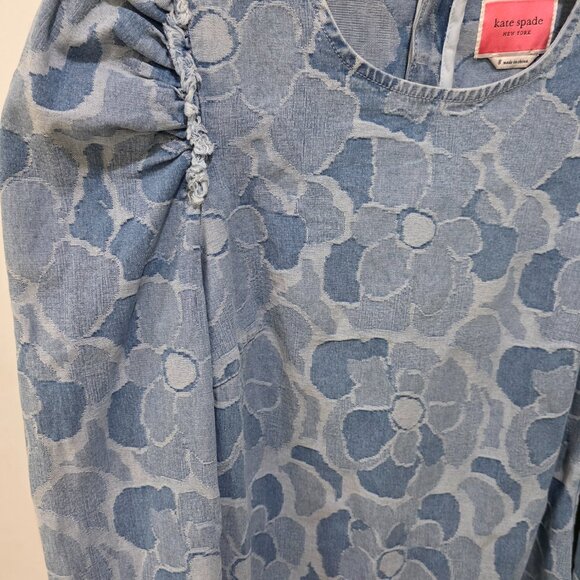 Kate Spade Womens Denim Puff Sleeve Floral Jacquard Dress Size 8 Blue Shift - Picture 5 of 12